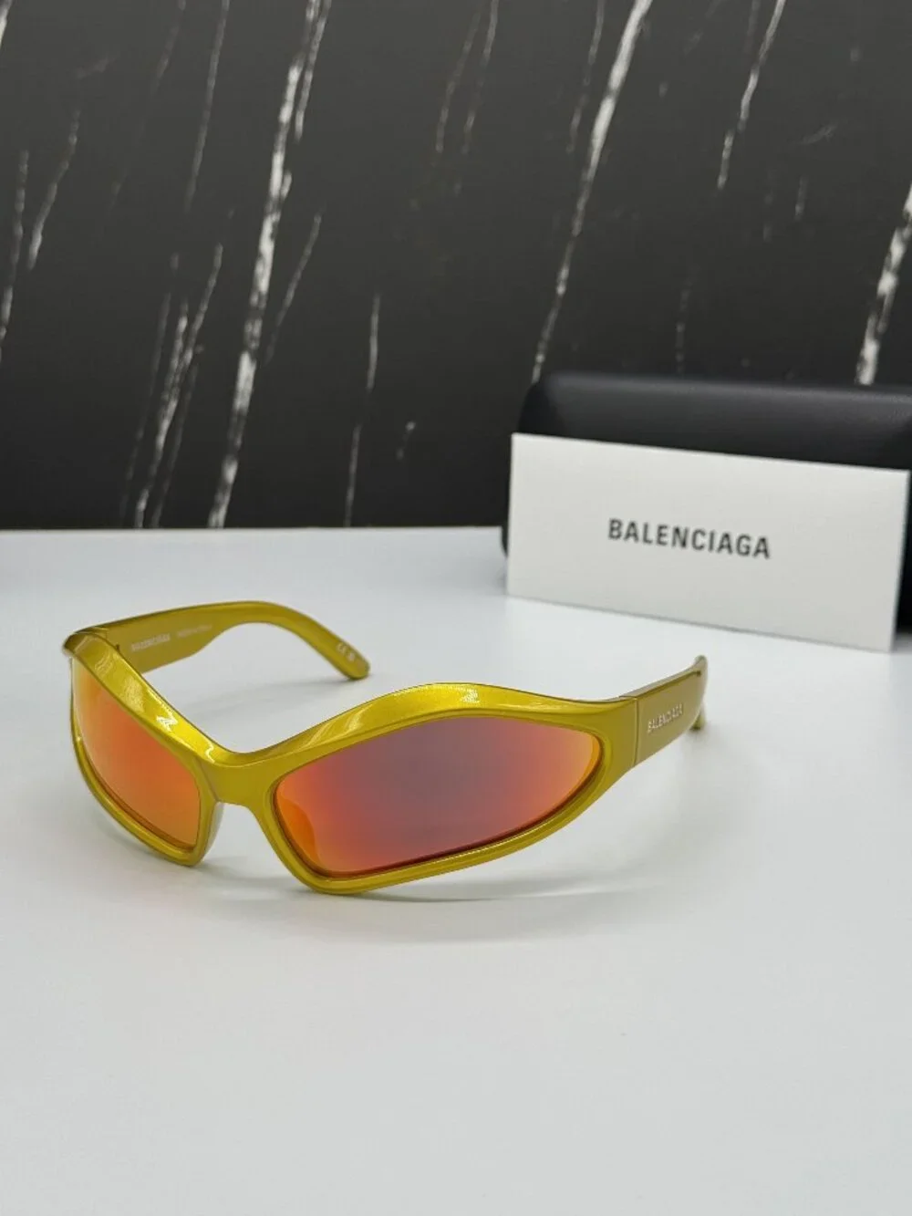 NEW BALENCIAGA BB0314S 004 YELLOW GEOMETRIC UNISEX SUNGLASSES BALENCIAGA EYEWEAR
